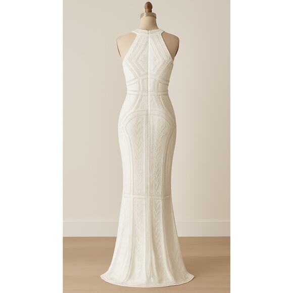 Lulus White Beaded Sequin Halter Gown Dress Bridal Formal Maxi NWT Size Small - Picture 5 of 11